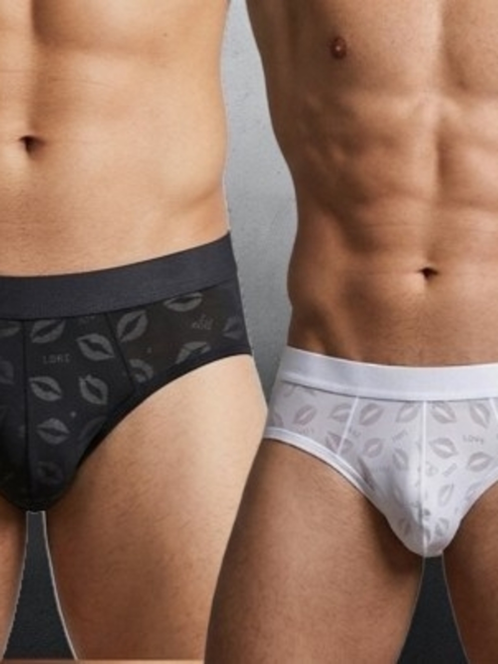 Men's Briefs - Black and White Kiss Print